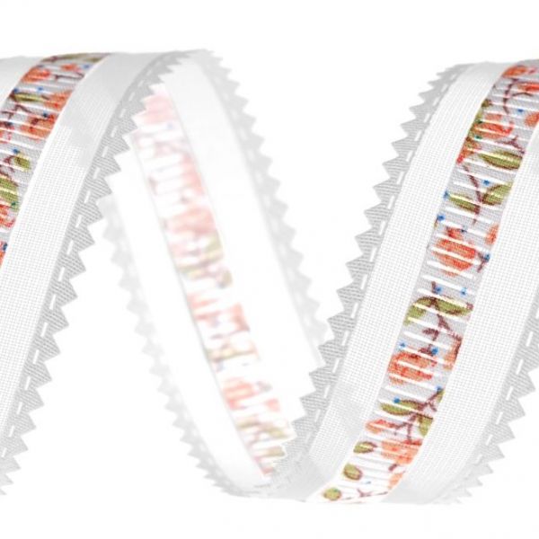 Monofilová stuha s květy šíře 24 mm - bílá