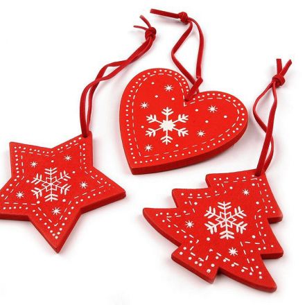 Galanterie: Dřevěná vánoční dekorace (3ks) - červená