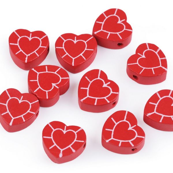 Dřevěné korálky srdce (5ks) - červená
