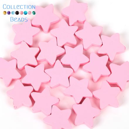 Galanterie: Dřevěné korálky hvězda (10ks) - světle růžová