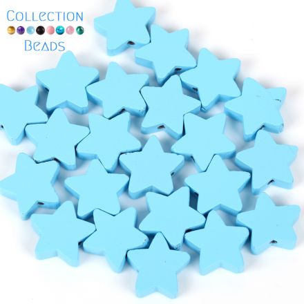Galanterie: Dřevěné korálky hvězda (10ks) - modrá světlá