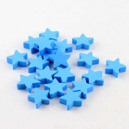 Galanterie: Dřevěné korálky hvězda (10ks) - modrá