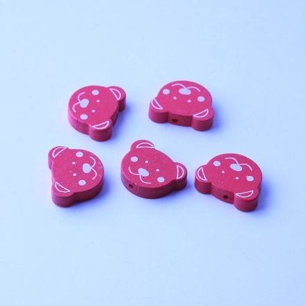 Galanterie: Dřevěné korálky medvídek (5ks) - pink