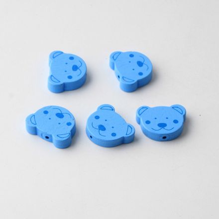 Galanterie: Dřevěné korálky medvídek (5ks) - modrá
