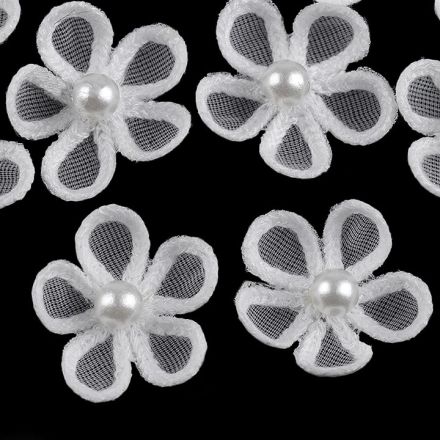 Galanterie: Monofilový květ s perlou 25 mm (1ks) - bílá