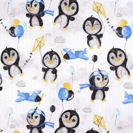 Metráž: Bavlněná plenkovina tučňák šíře 80 cm (1m) - modrá