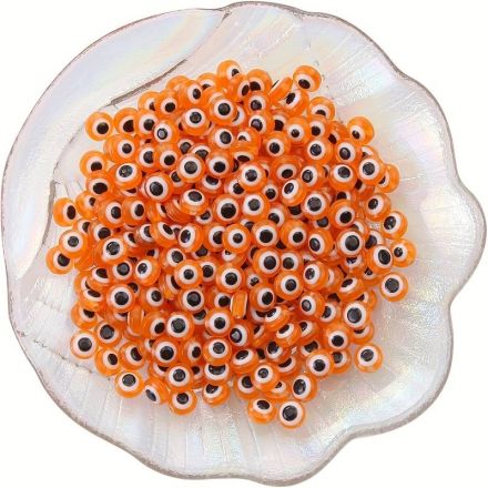 Galanterie: Plastové korálky oko Ø8 mm (10ks) - oranžová