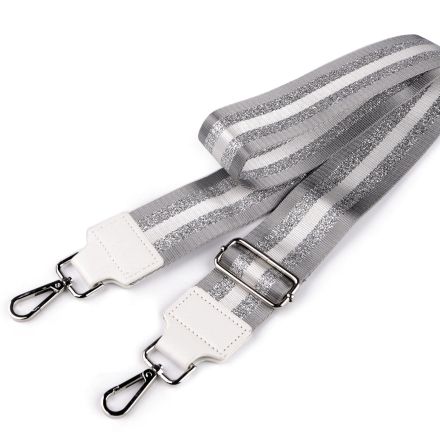Galanterie: Textilní ucho / popruh na tašku - šedá/stříbrná