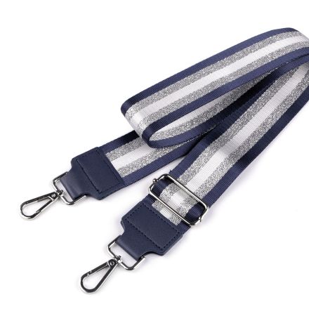 Galanterie: Textilní ucho / popruh na tašku - modrá/stříbrná