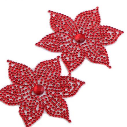 Galanterie: Nažehlovací květ s kamínky (1ks) - červená