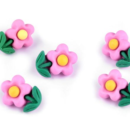 Galanterie: Knoflík 3D květ 11x16 mm (1ks) - růžová