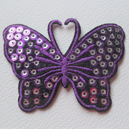 Galanterie: Nažehlovačka motýl s flitry - fialová
