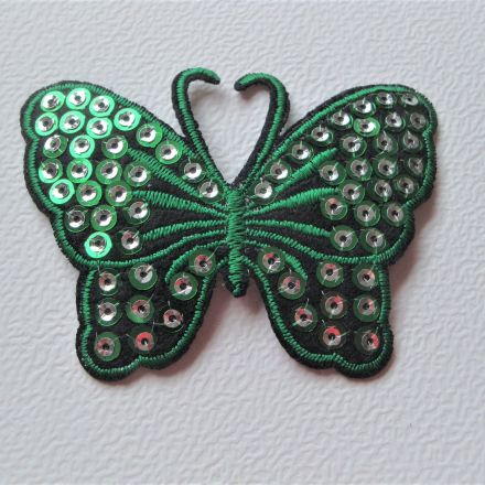 Galanterie: Nažehlovačka motýl s flitry - zelená